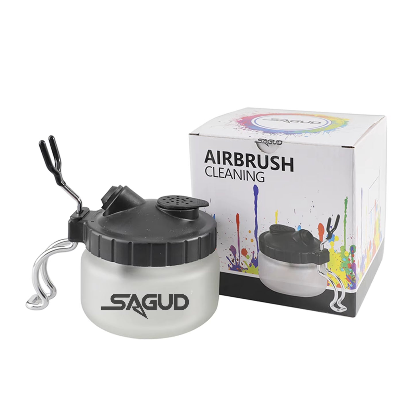 Airbrush Cleaning Kit Clean Pot Jar with Holder and Cleaning Brushes/Needles Double–Ended Brush Airbrush Protection Covers