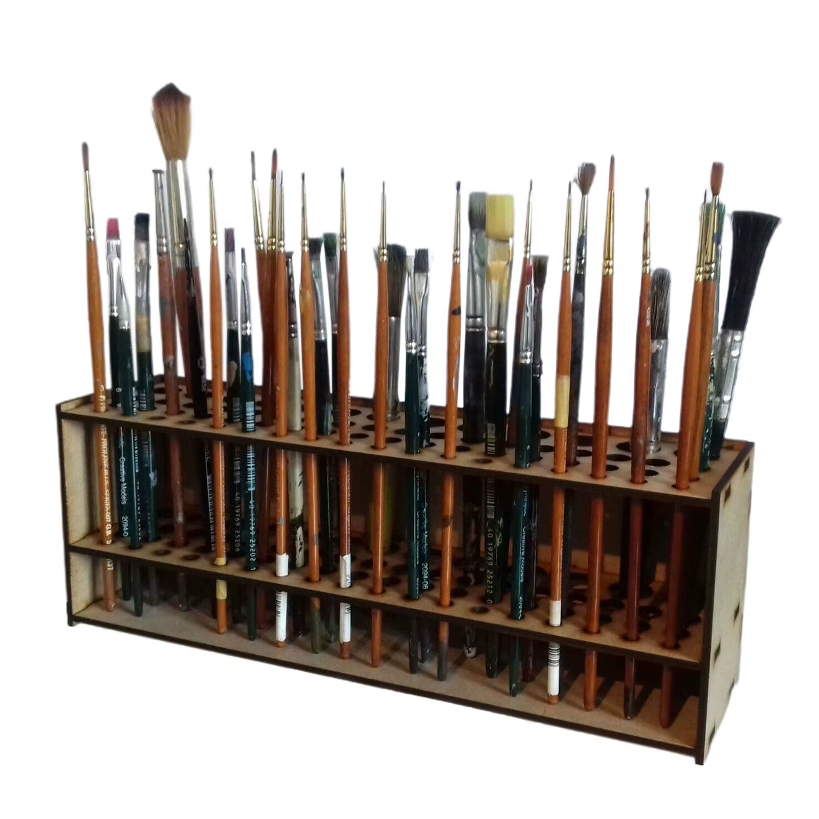 67 Hole Wooden Paintbrush Holder Stand 