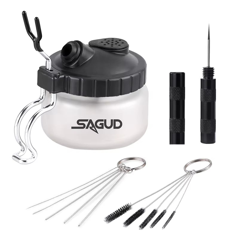 Airbrush Cleaning Kit Clean Pot Jar with Holder and Cleaning Brushes/Needles Double–Ended Brush Airbrush Protection Covers