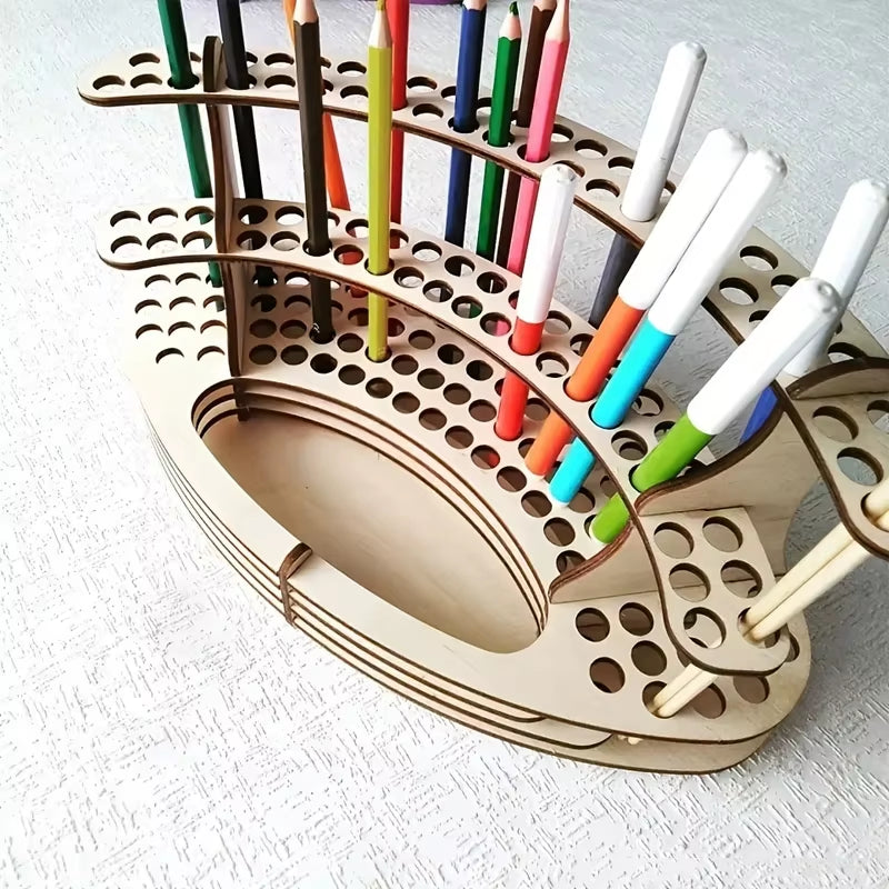 Wooden Desk Paint Brush Holder