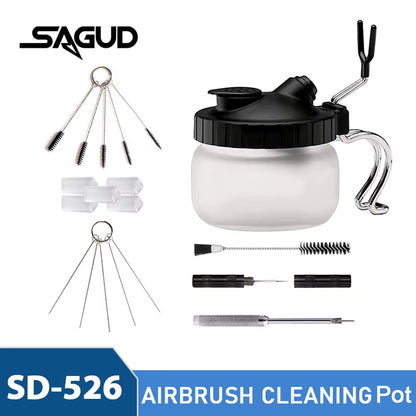 Airbrush Cleaning Kit Clean Pot Jar with Holder and Cleaning Brushes/Needles Double–Ended Brush Airbrush Protection Covers